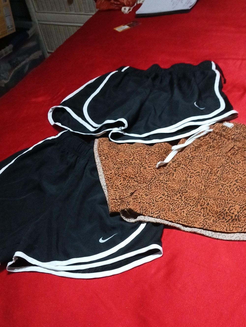 Nike Kids Black Shorts with White Trim and Brown Leopard Print Pair